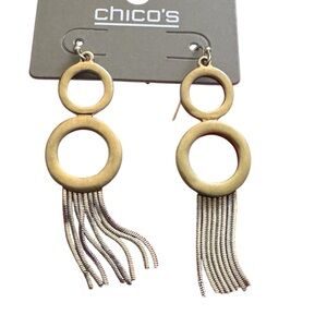 Chico's Gold and Silver Geometric Tassel Earrings